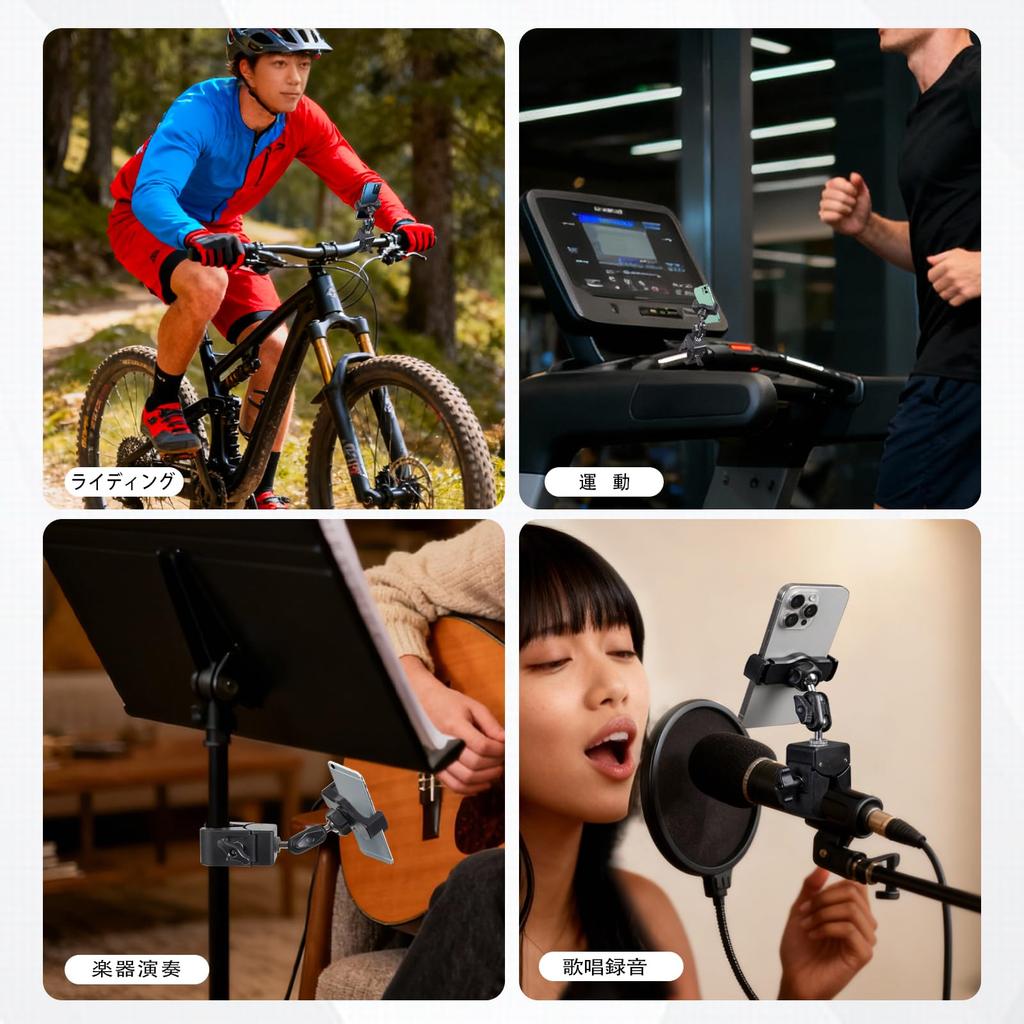 EmJTao Smartphone Holder for Microphone Stand 360-Degree Adjustable Clamp-On Compatible with 4-7 Inch Devices for Live Streaming Stage Performances