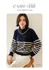 Cashmere Striped Zip-Up Lapel Sweater - New 2024 Autumn/Winter Korean Style Women's Knit Base Layer, Loose & Slimming Fit