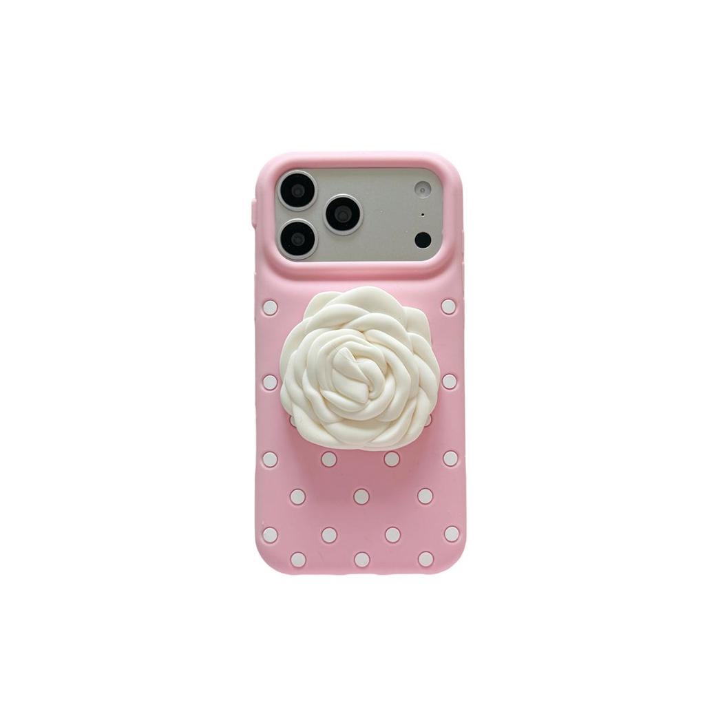 Polka Dot Rose Flower Stand Drop-Proof Case for iPhone 14/13/12, Apple 17/16/15 PROMAX