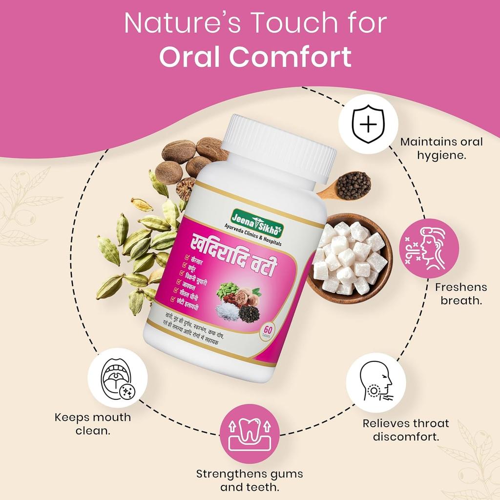 Jeena Sikho Khadiradi Vati Ayurvedic Care For Mouth Health Cold & Cough | Herbal Health 60 Veg Tablets | Sugar-Free