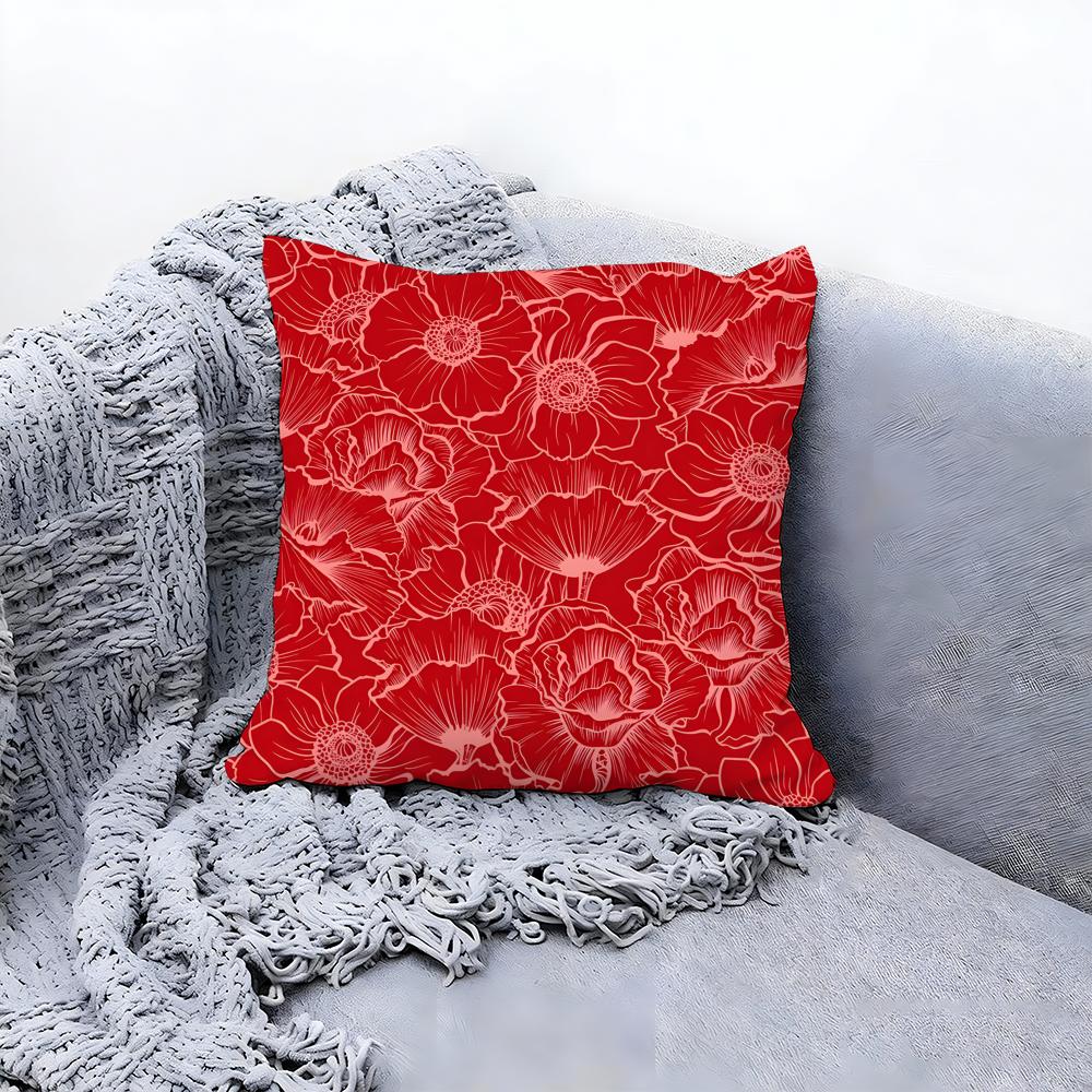 Beautiful Poppy Flower Pattern Cushion Cover Premium Comfort Reversible Pillow Cove in One Design for Any Room Car Interior