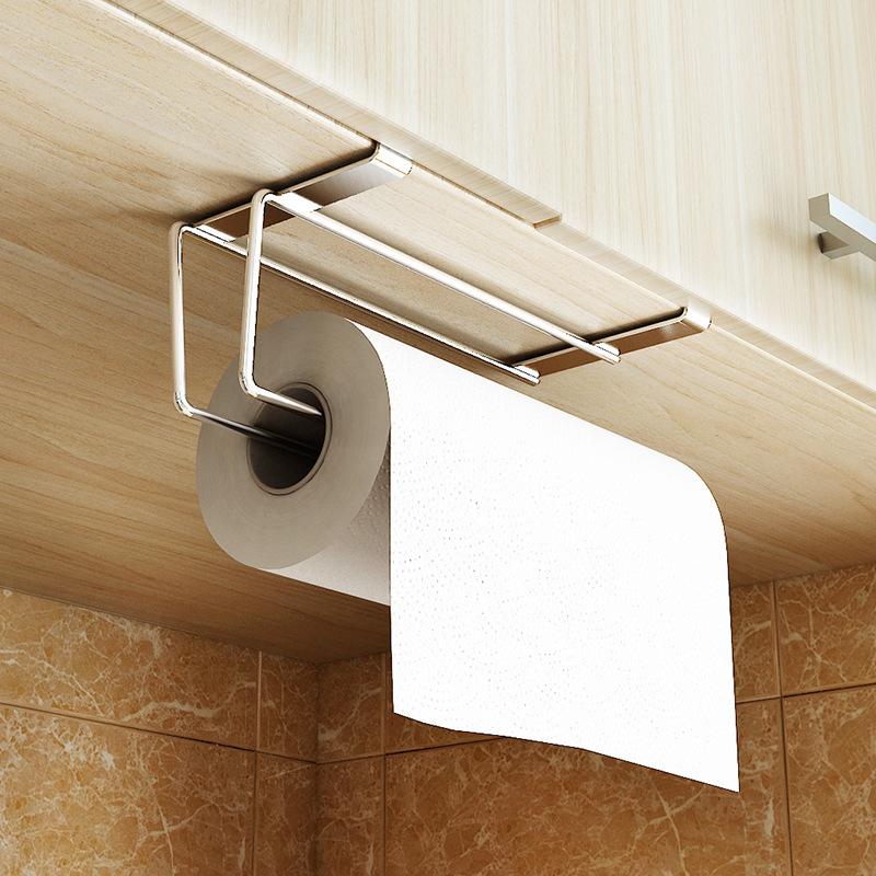 New Paper Roll Towel Holder Stainless Steel Racks Under Drawer Cabinet Door Back Hanging Hook Holder Kitchen Bathroom Gadget