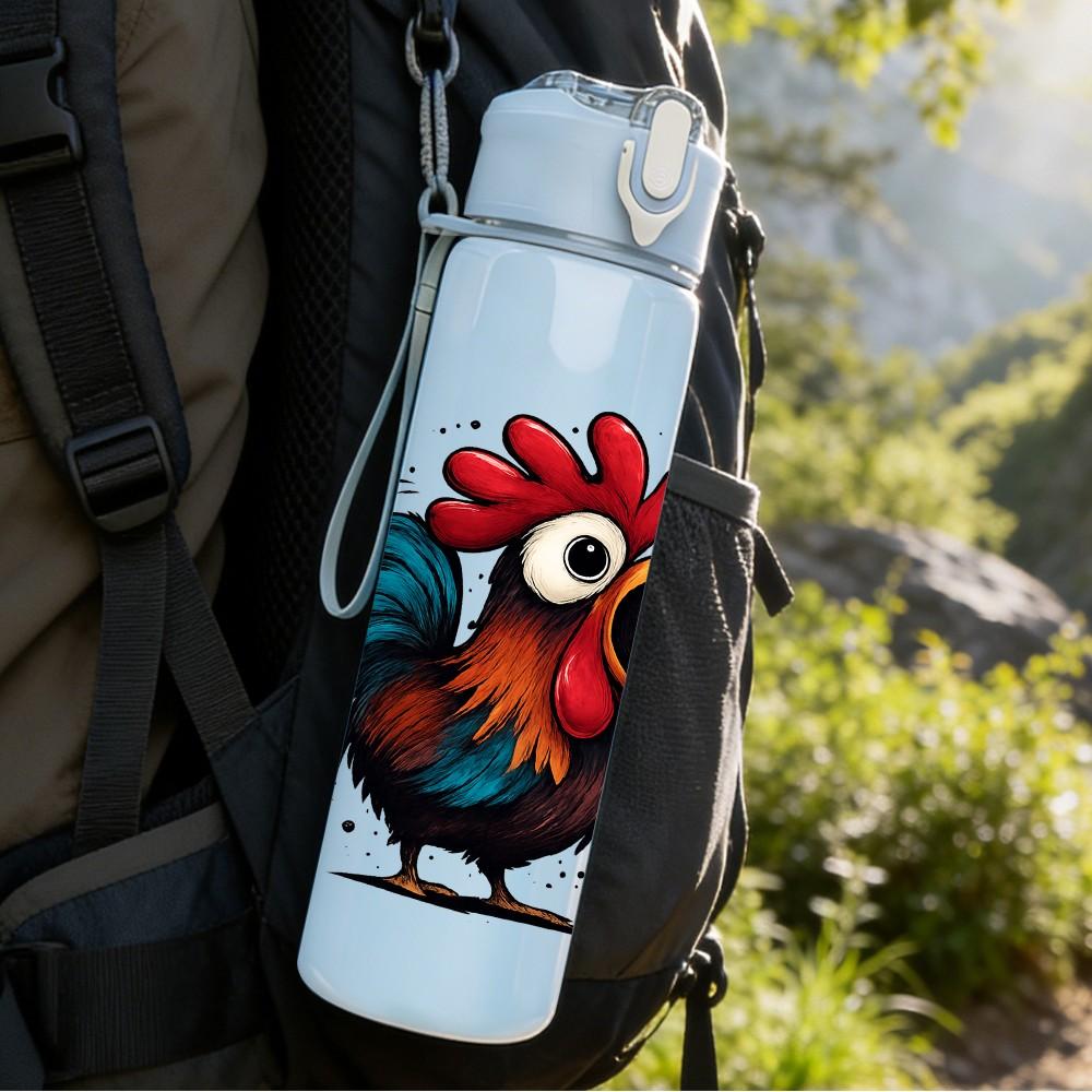 1PC Rooster Caw Letter Illustration 750ml Color Plastic Sports Water Bottle Leakproof Flip Straw Lid Suitable for Sports Office Home Use
