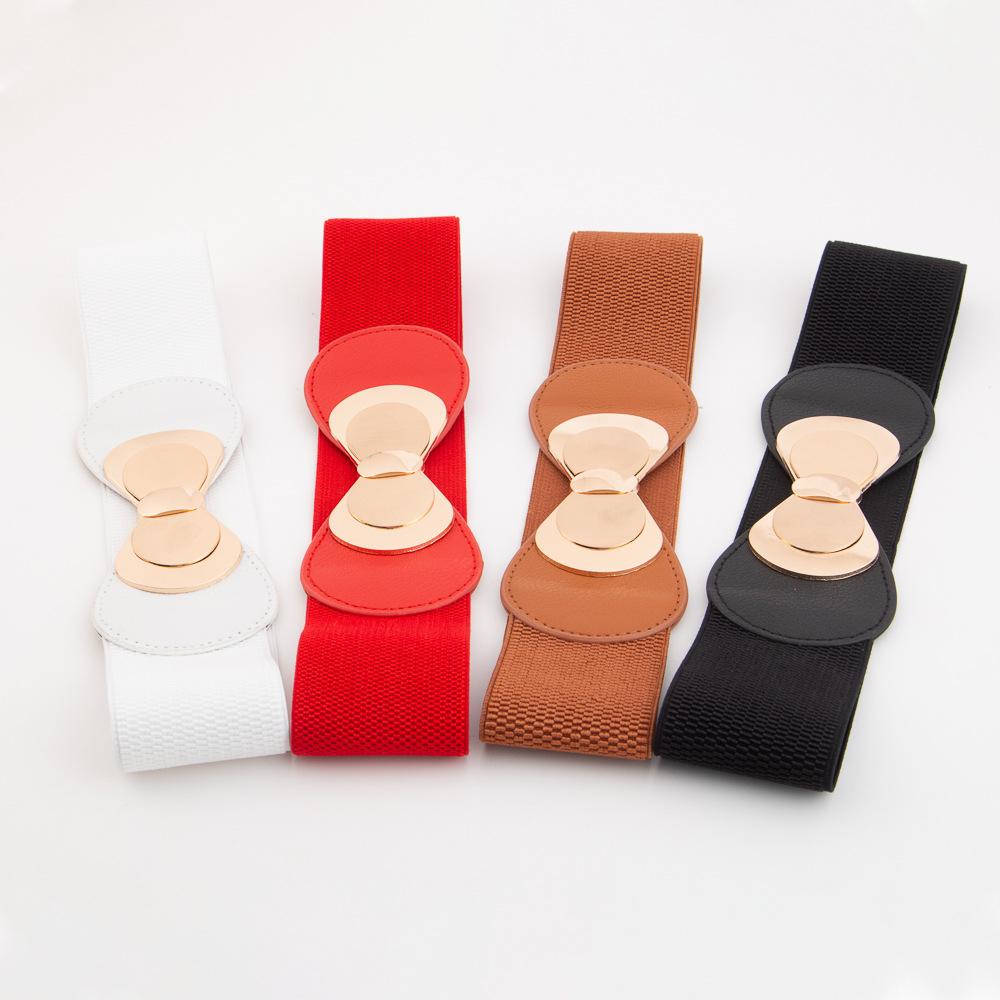 Women's New Fashion Bow Double Buckle Elastic Waist Belt - Versatile 6CM Wide Waistband Accessory for Dresses