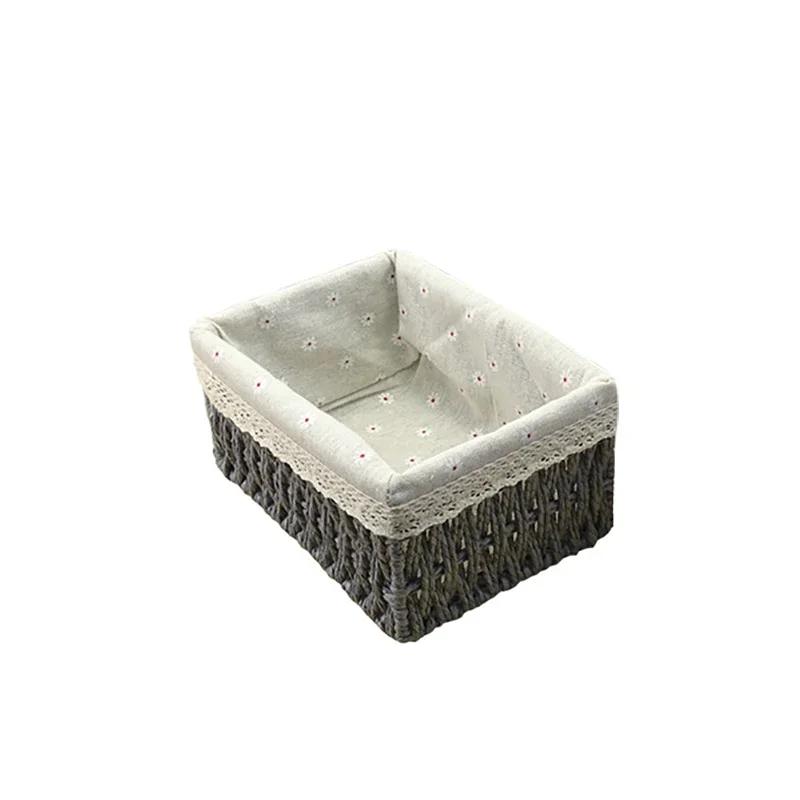 Imitation Straw Woven Tabletop Cosmetics Storage Box Vine Woven Pastoral Jewelry Storage Basket Storage Basket