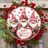 Pink Valentine's Day Wooden Sign with Adorable Gnomes Pattern - Romantic Round Sign for Front Door Wall Hanging Decor - Ideal Gift for Valentine