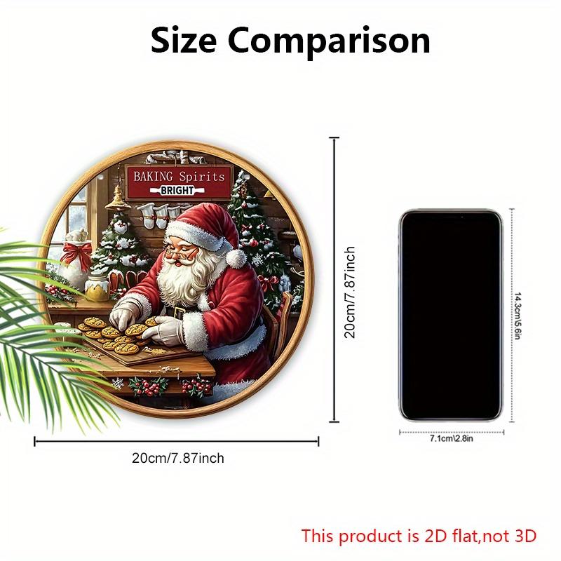 Weihnachtsschild aus Holz mit freundlichem Weihnachtsmann-Muster, Frohe Weihnachten rundes Schild für Haustür, Küche, Hängedekor, Idealer Weihnachtsschmuck