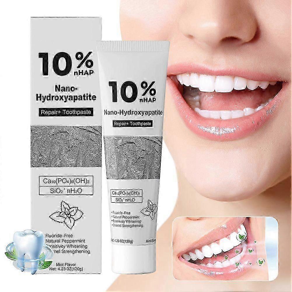 10%nHAP Nano Hydroxyapatite Toothpaste for Sensitive Teeth - Advanced Enamel Repair Fluoride-Free & Teeth Whitening Formula, Fresh Mint Flavor