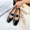 Fashion Luxury Pearl Buckle Mary Janes Woman Square Toe Shiny Ballerinas Ladies Lolita Shoes Brides Wedding Ballets Flats Loafers Femme