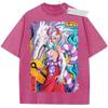 Vintage Washed Pink TShirt One Piece Anime Yamato White Wolf Print Oversize Streetwear Top Casual Daily Wear