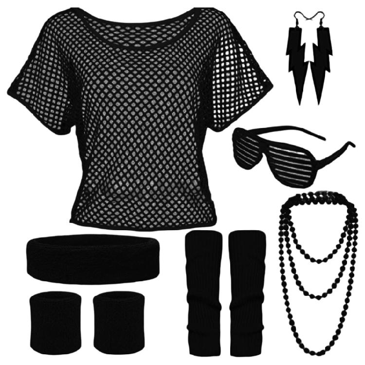 

80s Workout Costume Headband,Sunglass,Earrings Legwarmers 60s 70s/80s Women Hippie Costume Accessories for Women Girls чорний