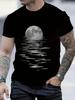 Men'S Fashion Black Crew Neck T-Shirt, Moonlight Wave Pattern - Soft And Breathable Fabric, Suitable Casual Wear, All-Season Use, Everyday T-Shirt |