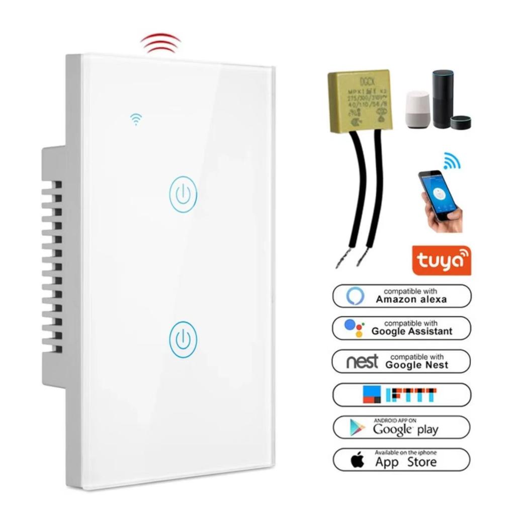 Smart Life Smart WiFi 10A PC & Glass Touch Panel Wall Switch US Standard 1/2/3/4 Gang With/Without Neutral Line