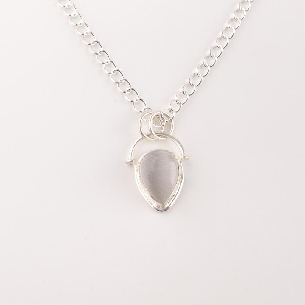 Selenite Gemstone 925 Solid Silver Jewelry Handmade White Stone Chain Pendant PP-56-38