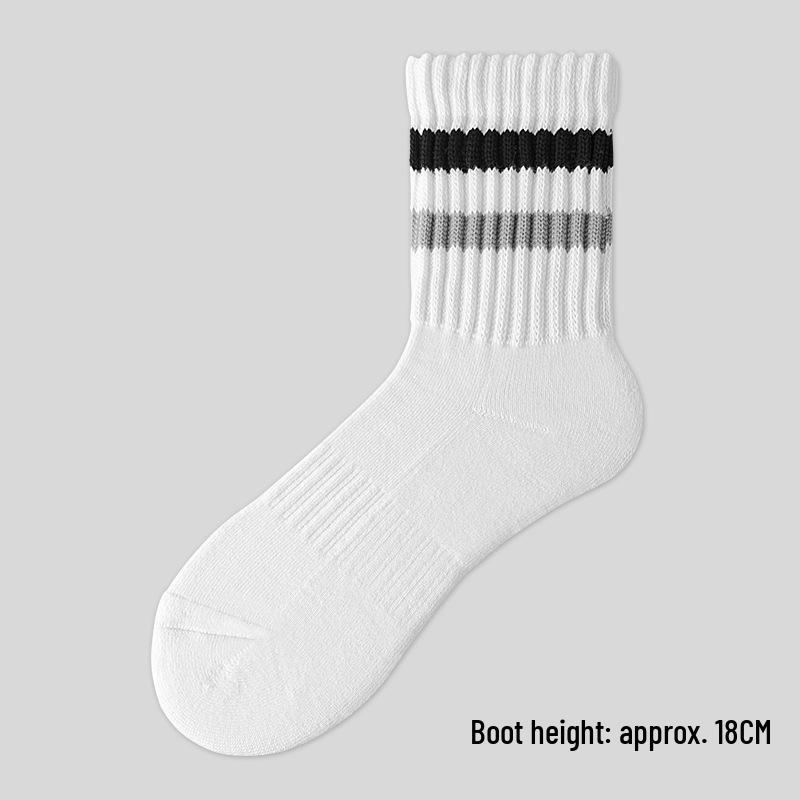 Herren Verdickte Baumwoll-Mittelschaftsocken - Gestreift, Schweißabsorbierend, Ideal für Herbst-/Wintersport und College-Stil.