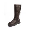 Soft leather mid-height boots Western cowboy boots Women's belt buckle Korean version retro knight boots Brown boots over the knee