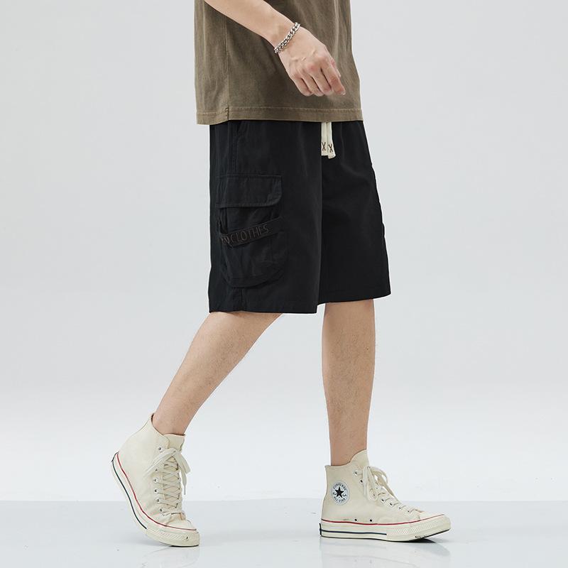 Real Photos of Summer Multi-pocket Work Shorts, Men's Drawstring Japanese Street Loose Five-inch Pants