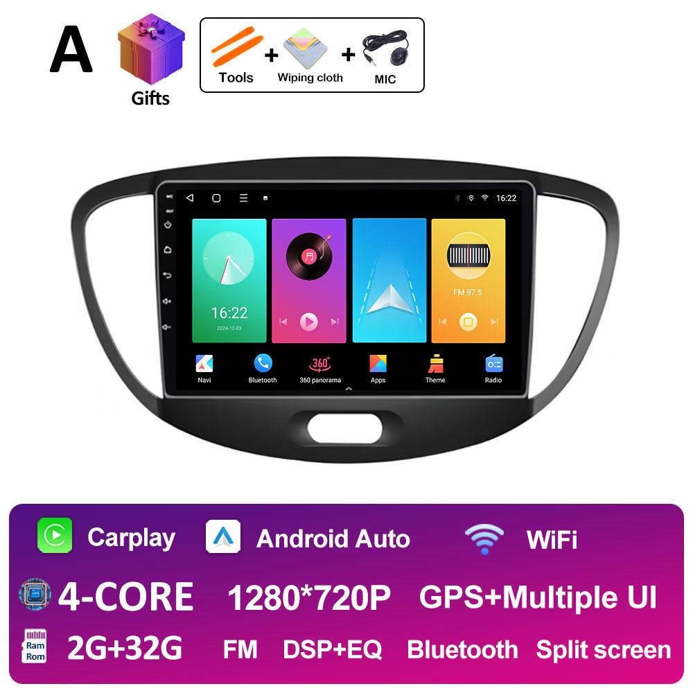 For Hyundai I10 2007 2008 2009 2010 - 2013 Android 14 Wireless Carplay GPS Navigation QLED IPS Screen Bluetooth WIFI Accessories
