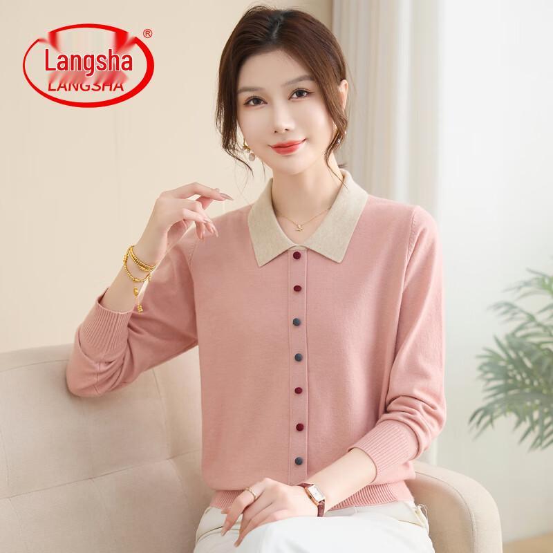 LangSha Women s Spring Knitted Turn-Down Collar Cardigan 4XL