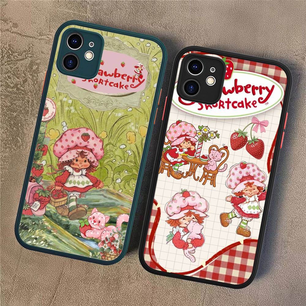 Animated Strawberrys Shortcake Phone Case For IPhone 11 12 13 14 15 16 Pro Plus X XS MAX Matte Bumper Shockproof Cover