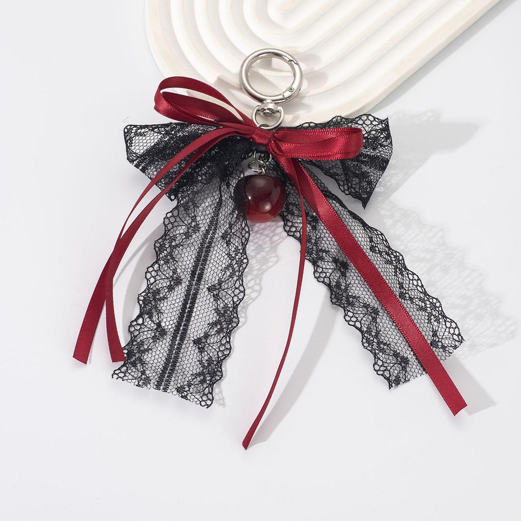 Krajková mašle klíčenka dutá červená stuha třešeň Y2k batoh přívěsek na klíče dárek k Valentýnu doplňky