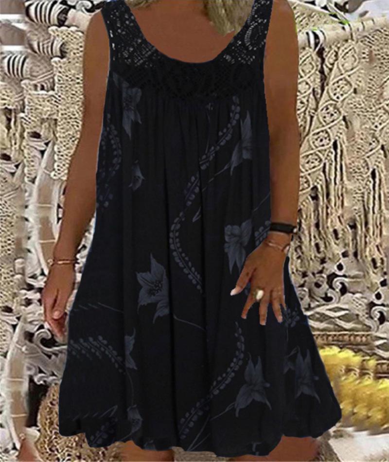 

2023 European & American Off-Shoulder Lace Camisole Dress 5XL чорний