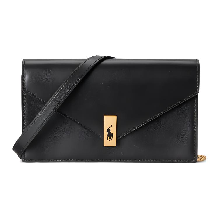 

New Polo Ralph Lauren Cow Leather Wallet, Crossbody Bag, Shoulder Bag Women s Black WAPOSLG0EG20003 19.1*2.5*11.4CM