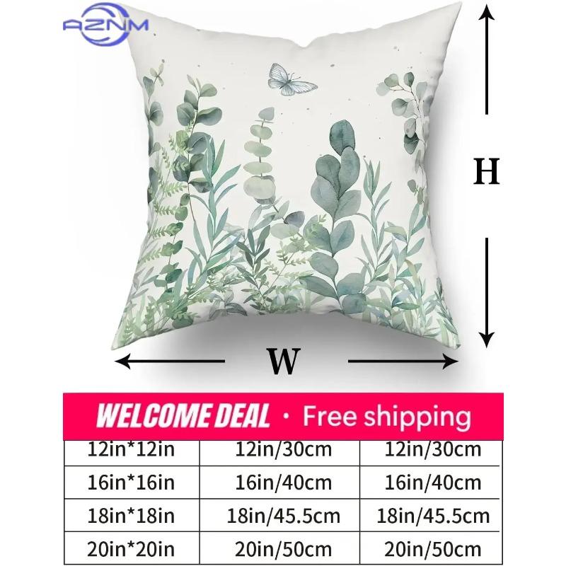 Eucalyptus Leaves Cushion Covers 18X18 Inch Set Of 2 Sage Green Leaf Butterfly Pillow Cases Spring Summer Floral Pillow Covers