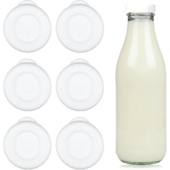 6PCS Silicone Glass Milk Bottle Caps, 48mm Diameter Silicone Glass Bottle Replacement Caps for Libbey & Stanpac Milk Glasses Bottles Reble and