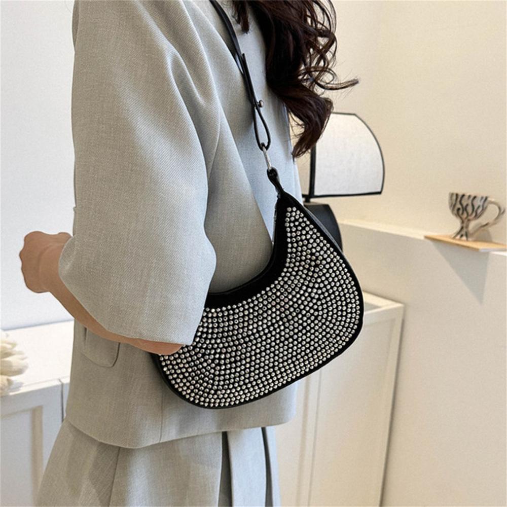 Women's Fashion Studded Underarm Bag Retro PU Shoulder Bag Casual Handbags