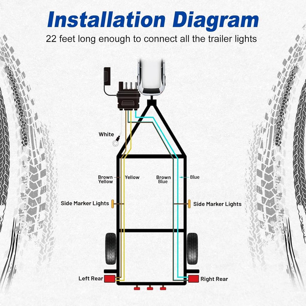 22 Ft 4-Pin 5-Wire Trailer Wiring Harness With Nylon Mesh Protection, A Trailer Light Kit Suitable For Re-Wiring The Tail Lights, Brake Lights, And