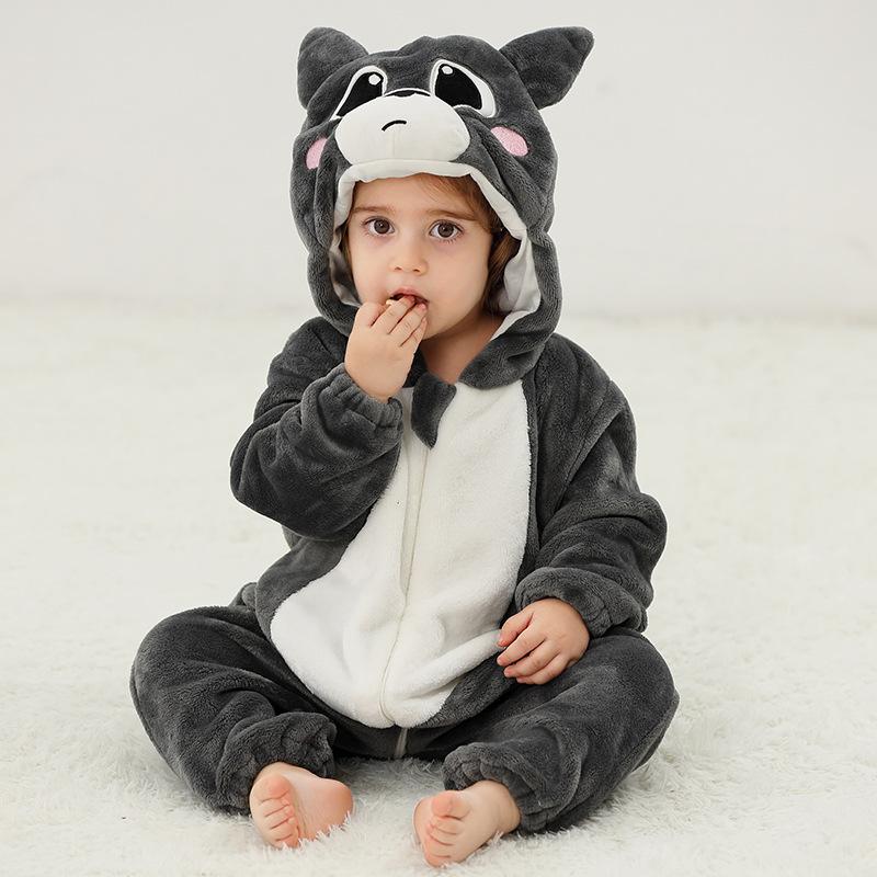MICHLEY New Autumn and Winter Flannel Climbing Clothes Baby Pajamas Children's Class A Flannel Animal Onesie
