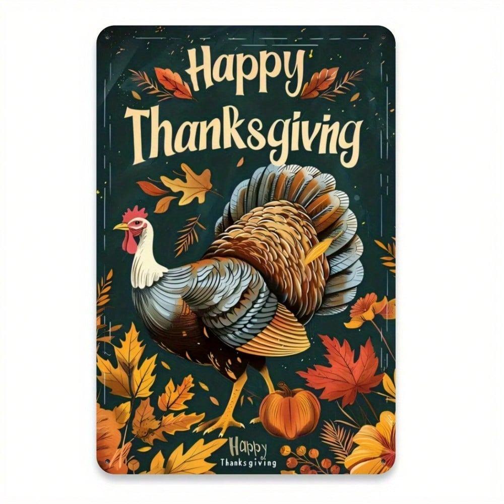 Metal Wall Art Thanksgiving Turkey Poster, 8x12 Inch Durable Iron Fall Bar Decoration