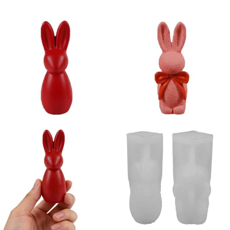 2026New 3D Simple Rabbit Candle Resin Silicone Mold - Easter Diy Bowknot Texture Rabbit Decoration Cute Decorations Mold
