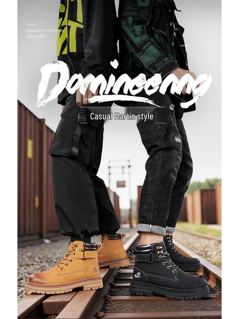 Men's Tough High-Top Yellow Leather Boots, British Style, Non-Slip, 2025 New Autumn/Winter Collection