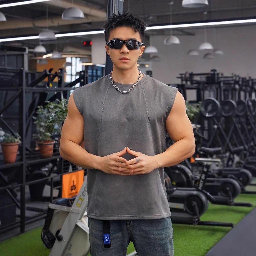 Ανδρικό Βαμβακερό Αμάνικο Tank Top American Fitness Brothers με Φαρδιούς Ώμους για Καλοκαιρινό Τρέξιμο και Αθλητισμό