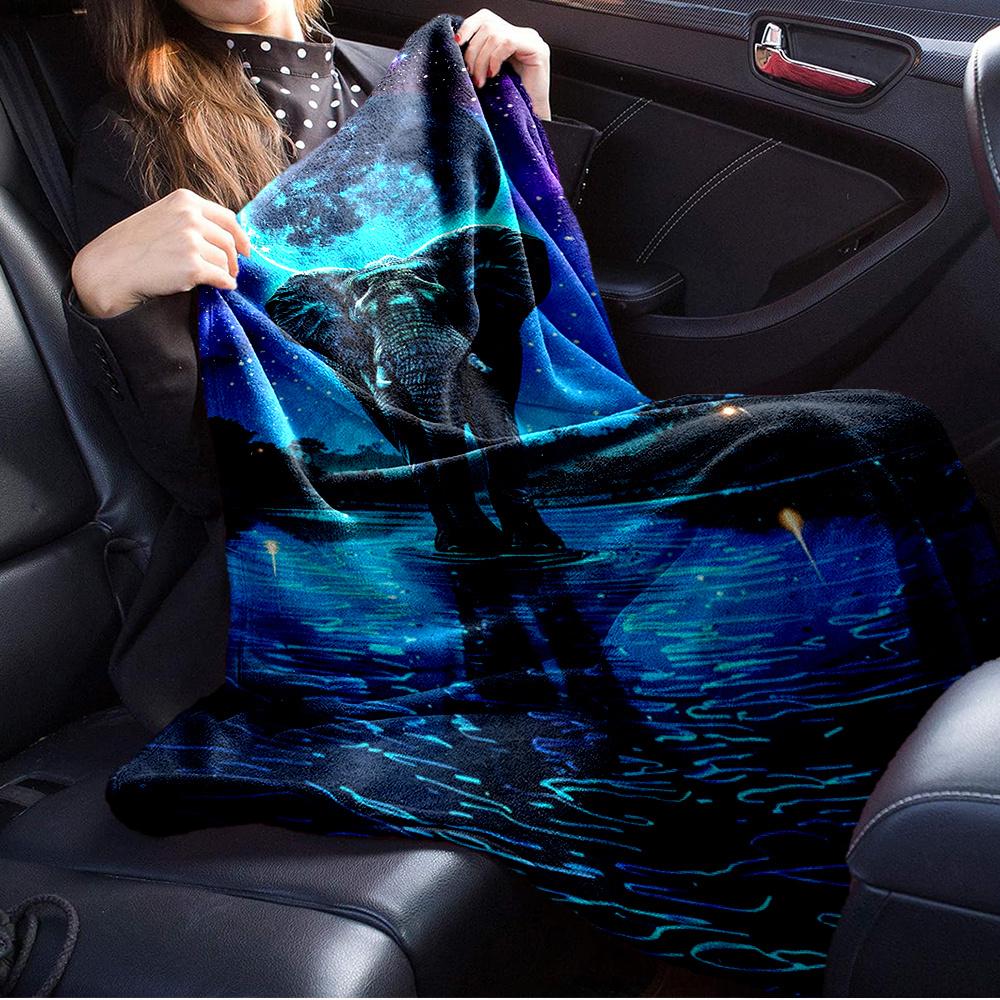 For Elephant,Moon,Night Sky Themed Flannel Blanket, Glam Style, Digital Print, All Season Comfort, ,for Cozy Plush Flannel Cover121