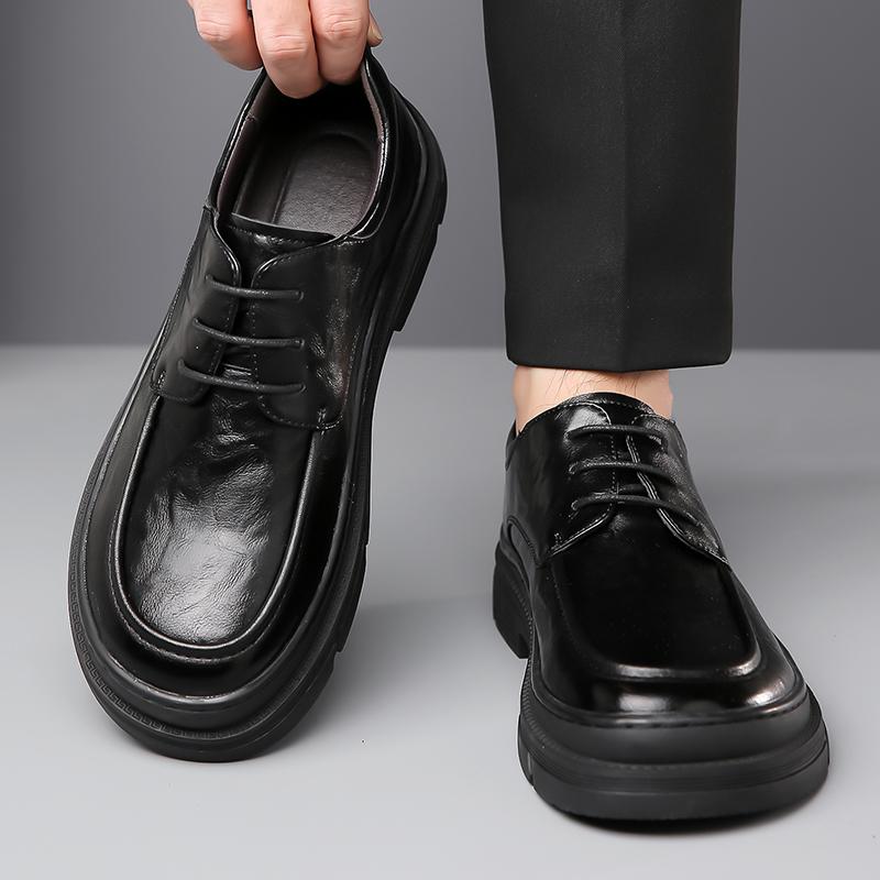 Fashion Casual Leather Shoes Men Lace Up High Sole Platform Business Office Black Fashion Dress Formal Wedding Party Shoes Men Oxfords