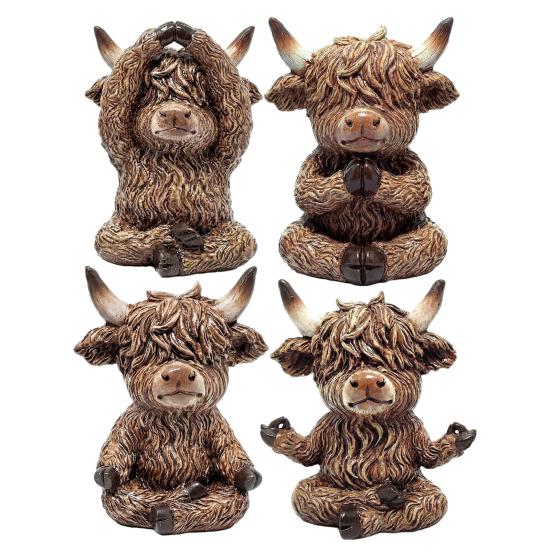 Yousheng Yoga Hochlandrind Figur, Meditierendes Hochlandrind Statue, Harz Zen Yoga Pose Schottisches Rind Dekoration für Meditation Home Office