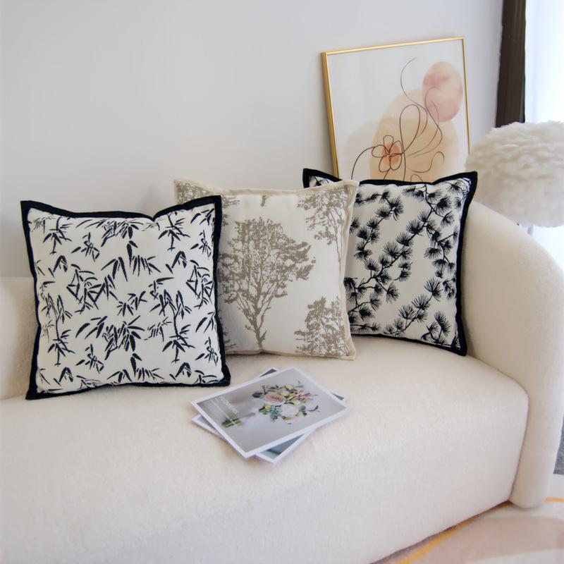 Chinese Style Light Luxury Velvet Pillowcase Retro Model Room Living Room Sofa Cushion Bay Window Pillow Zen Meaning