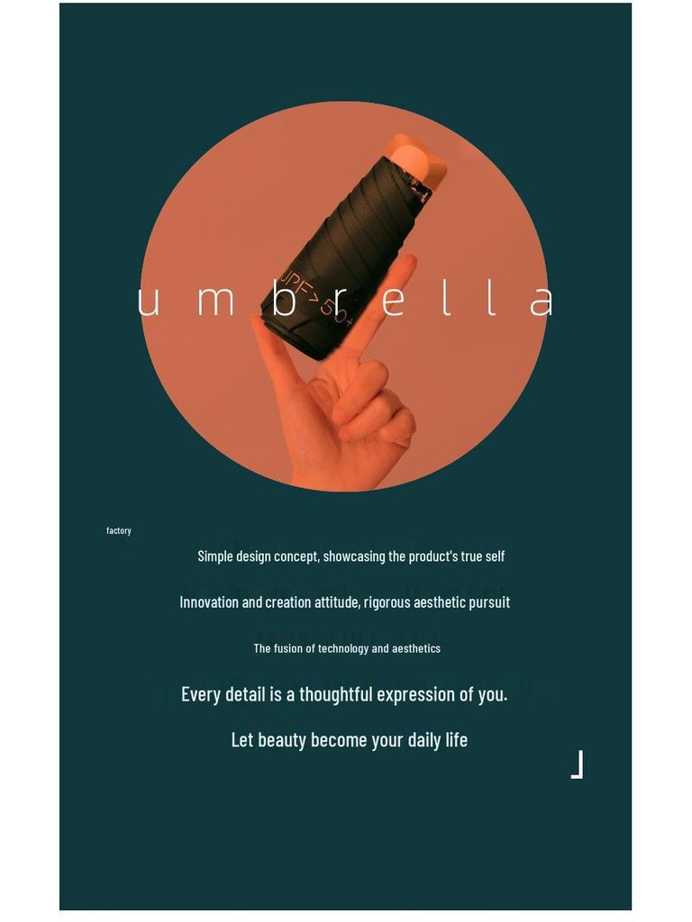 Compact Dual-Use Umbrella: Ultra-Light, Black Glue Sun Protection, Pocket-Sized, Portable, Mini Five-Fold Umbrella for Rain or Shine.