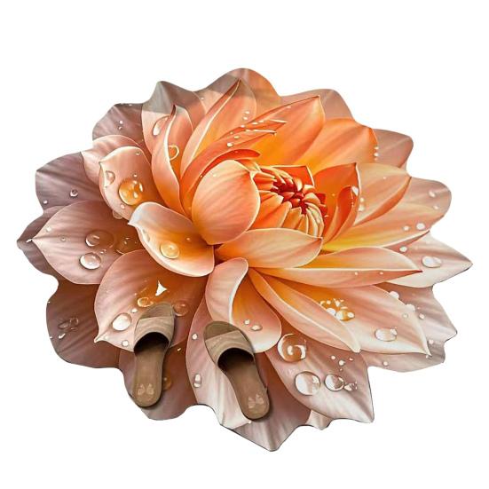 Flower Floor Rug Non-Slip Absorbent Bathroom Mat Decorative 3D Realistic Pattern Floral Mat