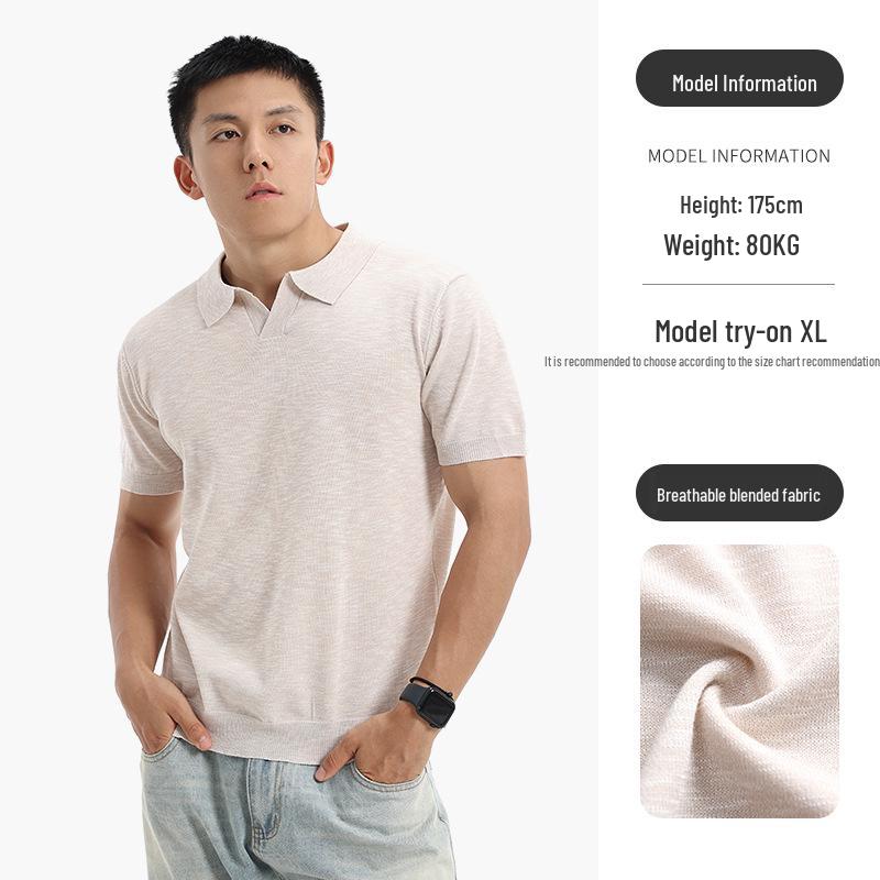 

Men s Light Business Casual Short-Sleeve Knit Polo Shirt with Lapel XXXL колір світло кави