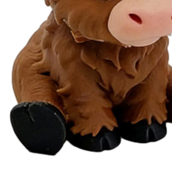 Mini Niedliche Hochlandrind Figur 3D Gedruckt Cartoon Sitzendes Rind Statue Sammler Tier Ornament für Zuhause Büro Schreibtisch Regal Dekor
