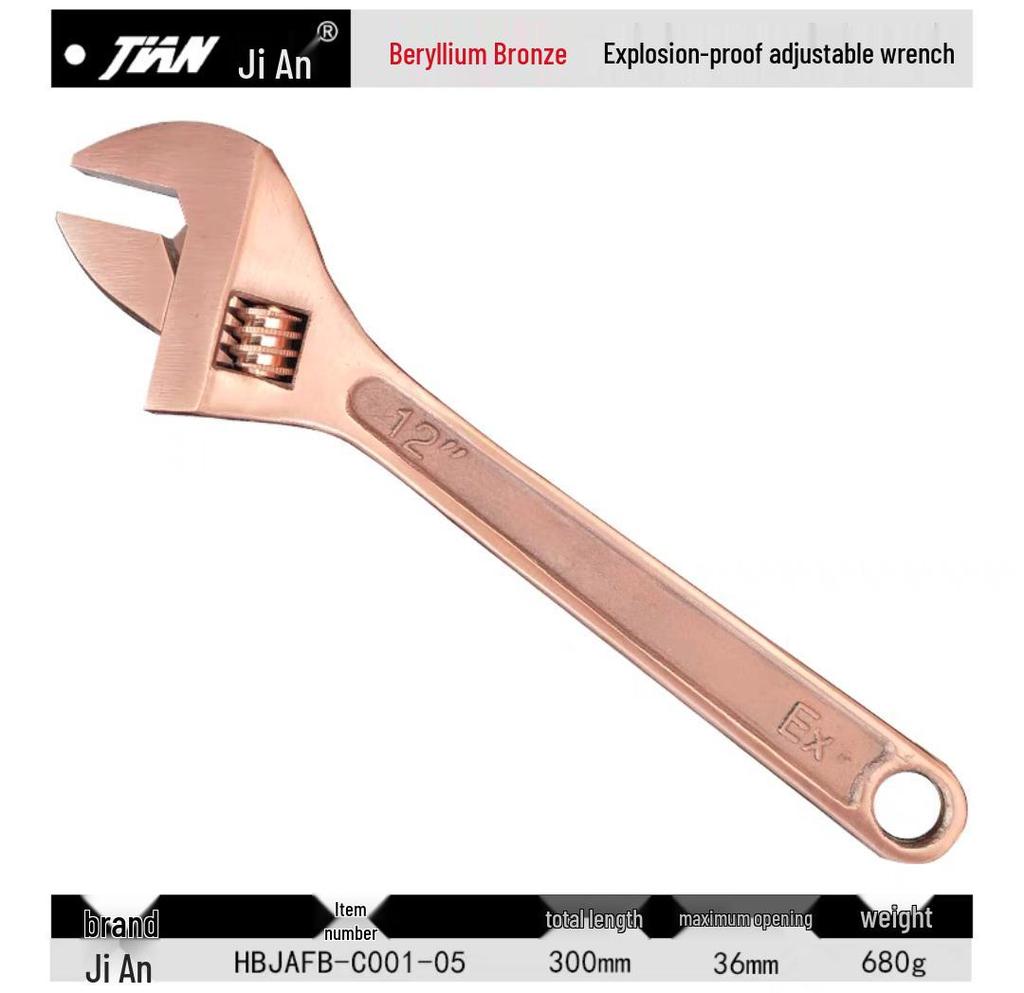 Explosion-Proof Beryllium Copper Adjustable Wrench - Sizes: 6", 8", 10", 12", 15", 18", 24"