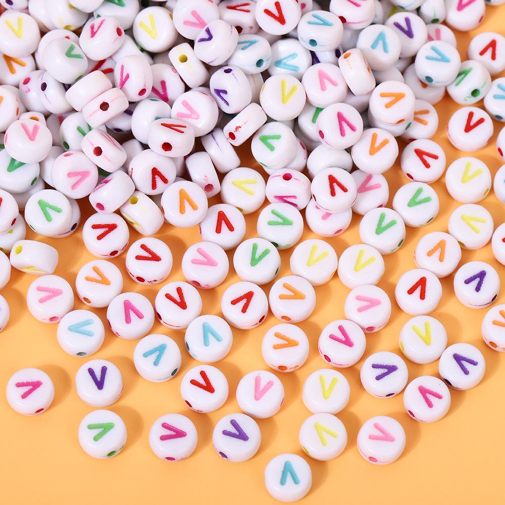 Alphabet Beads: Colorful A-Z Single Letter Round Beads for DIY Jewelry – Flat, White Background, Straight Hole for Stringing Phone Chains & More