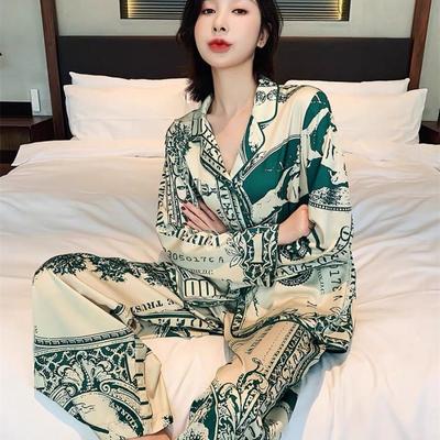 Pijama de Duas Peças para Primavera e Outono Roupa de Casa Feminina Modelos Femininos de Pijama Estilo Europeu e Americano Roupa Casual
