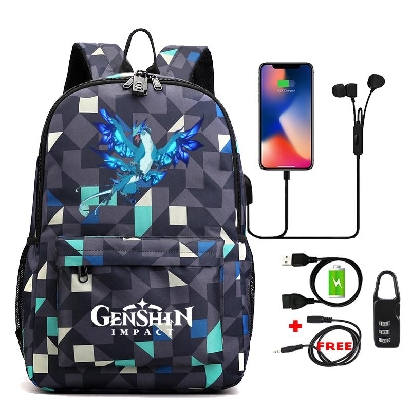 Anime Game Usb Charging Travel Backpack Students Large Capacity Bookbag for Boy Girl Printed Canvas Backpack School Bag Kids Gifts