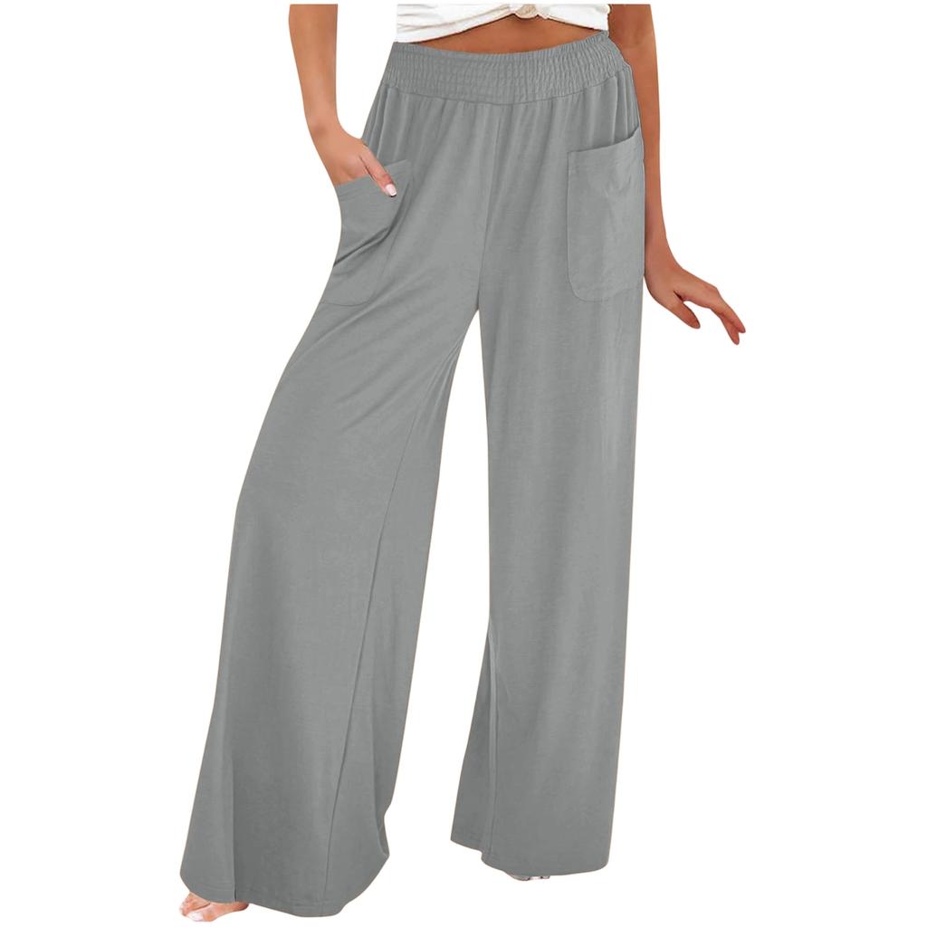 Women's Fashion Color Elastic Waist High Waist Micro-pants Loose Casual Pants With Pockets