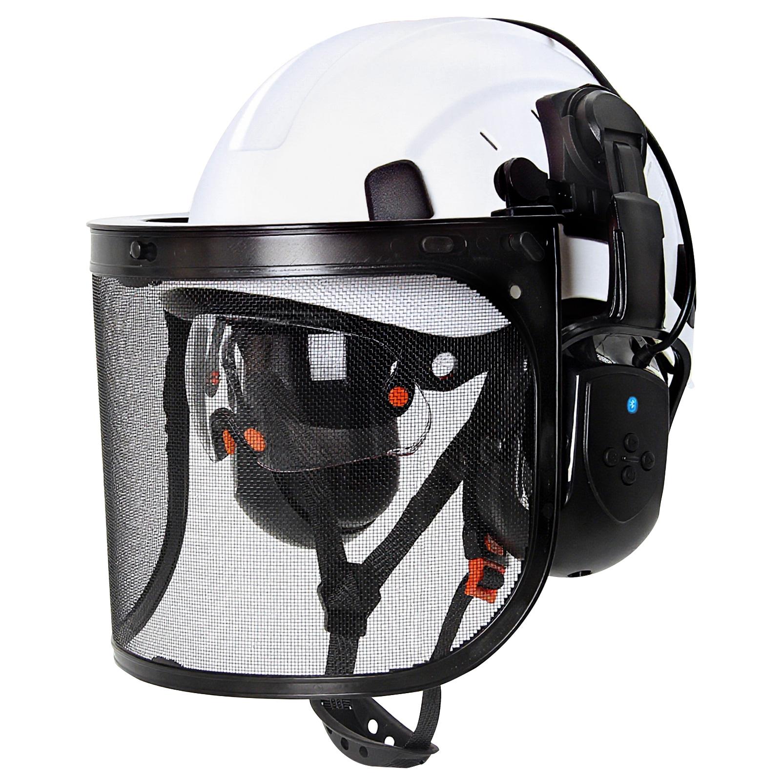 CE Face Mesh Shield Mask Forestry Chainsaw Safety Helmet Brushcutter Trimmer Protective Logging Hat with Bluetooth Earmusffs белый